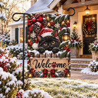 Black Cat Welcome Christmas Garden Flag, 12x18 Double Sided Yard Flag, Kitty Holiday Porch Decor, Cat Mom Christmas Gift, Holiday Gift