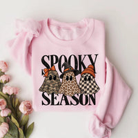 Spooky Season Halloween Sweatshirt, Leopard Camo Ghost Graphic Tee, Witch Hat Checkered Ghost, Halloween Party Outfit Shirt, Gift for Her