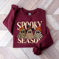 Spooky Season Halloween Sweatshirt, Leopard Camo Ghost Graphic Tee, Witch Hat Checkered Ghost, Halloween Party Outfit Shirt, Gift for Her
