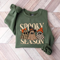Spooky Season Halloween Sweatshirt, Leopard Camo Ghost Graphic Tee, Witch Hat Checkered Ghost, Halloween Party Outfit Shirt, Gift for Her