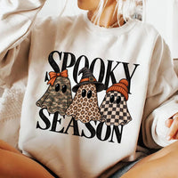 Spooky Season Halloween Sweatshirt, Leopard Camo Ghost Graphic Tee, Witch Hat Checkered Ghost, Halloween Party Outfit Shirt, Gift for Her