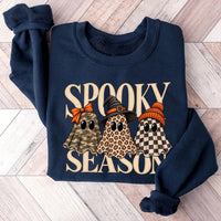Spooky Season Halloween Sweatshirt, Leopard Camo Ghost Graphic Tee, Witch Hat Checkered Ghost, Halloween Party Outfit Shirt, Gift for Her