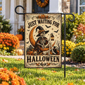 Just Waiting for Halloween Garden Flag, 12x18 Double Sided Yard Flag, Vintage Witch on Moon Decor, Spooky Porch Decor, Halloween Gift
