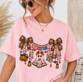 Day of the Dead Sugar Skull Shirt, Floral Ghost Graphic Tee, Marigold Garland Skeleton Top, Dia de los Muertos Outfit, Halloween Gift