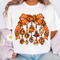 Thanksgiving Bow Graphic Sweatshirt, Fall Charm Garland Tee, Pumpkin Turkey Autumn Top, Thanksgiving Dinner Party Outfit Shirt, Gift for Her