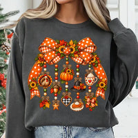 Thanksgiving Bow Graphic Sweatshirt, Fall Charm Garland Tee, Pumpkin Turkey Autumn Top, Thanksgiving Dinner Party Outfit Shirt, Gift for Her
