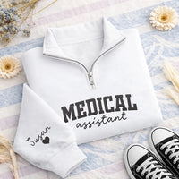 Personalized Medical Embroidered Quarter Zip Sweatshirt, Custom Name Sleeve, Hospital Shift Layer, Medical Team Gift, Nurses Week Gift