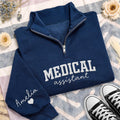 Personalized Medical Embroidered Quarter Zip Sweatshirt, Custom Name Sleeve, Hospital Shift Layer, Medical Team Gift, Nurses Week Gift