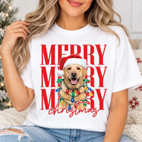 Personalized Dog Photo Christmas Shirt, Custom Pet Portrait Tee, Merry Santa Pup Sweatshirt, Dog Mom Crewneck, Xmas Gift for Pet Mom