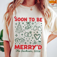 Personalized First Christmas Engaged Shirt, Custom Merry'd Tee, Engaged Holiday Sweatshirt, Couple Crewneck, Engagement Gift for Her