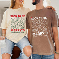 Personalized First Christmas Engaged Shirt, Custom Merry'd Tee, Engaged Holiday Sweatshirt, Couple Crewneck, Engagement Gift for Her