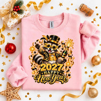 Happy New Year 2027 Raccoon Shirt, Funny New Years Eve Party Tee, Champagne Raccoon Sweatshirt, Holiday Crewneck, NYE Celebration Gift