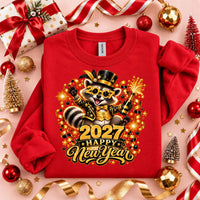 Happy New Year 2027 Raccoon Shirt, Funny New Years Eve Party Tee, Champagne Raccoon Sweatshirt, Holiday Crewneck, NYE Celebration Gift