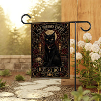 The Horrors Persist But So Do I Garden Flag, 12x18 Double Sided Yard Decor, Gothic Black Cat Flag, Spooky Porch Decor, Spooky Season Gift