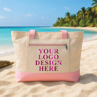 Personalized Metallic Text Logo Tote Bag with Zipper, Custom Canvas Tote Bag, Professional Branding Day Carryall, Corporate Gift for Her