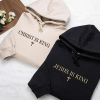 Jesus is King Embroidered Hoodie, Christian Faith Sweatshirt, Minimalist Cross Shirt, Faith Sweatshirt Gift, Christian Gift for Her