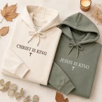Jesus is King Embroidered Hoodie, Christian Faith Sweatshirt, Minimalist Cross Shirt, Faith Sweatshirt Gift, Christian Gift for Her