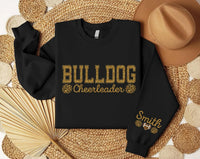 Custom Glitter Cheerleader Sweatshirt, Team Name Cheer Hoodie, Sleeve Name Varsity Shirt, Game Day Spirit Outfit, Gift for Cheerleader