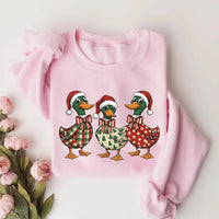 Christmas Santa Duck Trio Shirt, Plaid Tree Pattern Polka Dot Tee, Santa Hat Holiday Top, Holiday Party Outfit, Family Christmas Gift