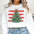 Christmas Tree Polka Dot Stripe Sweatshirt, Festive Red Brush Stripe Holiday Shirt, Coquette Bow Tree, Holiday Party Tee, Stocking Stuffer