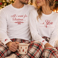 Custom Couples Christmas Shirt, Personalized Initials Holiday Tee, All I Want Xmas, Matching Couple Outfit, Anniversary Gift, Front Sleeve