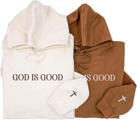 Faith Embroidered Hoodie, God Is Good Christian Sweatshirt, Cross Sleeve Embroidered Shirt, Cozy Faith Crewneck, Christian Gift for Her