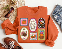 Give Thanks To The Lord Fall Sweatshirt, Psalm 136:1 Autumn Tee, Patchwork Pumpkin Design, Christian Thanksgiving Top, Faith Gift for Her