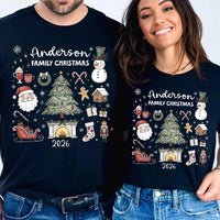 Personalized Family Christmas 2026 Shirt, Custom Name Holiday Top, Festive Doodle Art Crewneck, Matching Holiday Outfit, Christmas Gift