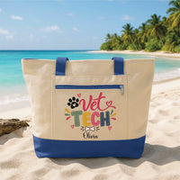Personalized Vet Tech Tote Bag with Zipper, Name Canvas Bag, Vet Tech Work Canvas Tote, Hospital Carryall, Appreciation Gift for Her