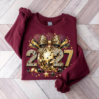 Disco Ball 2027 New Year Shirt, Black Gold NYE Celebration Tee, Rhinestone Celebration Top, New Years Eve Party Outfit, 2027 Party Gift