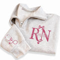 Personalized RN Embroidered Quarter Zip Sweatshirt, Custom Name Nurse Pullover, Nurse Work Sweater, Hospital Appreciation, Gift for Her