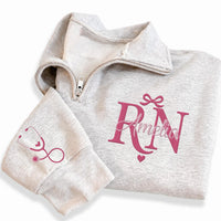 Personalized RN Embroidered Quarter Zip Sweatshirt, Custom Name Nurse Pullover, Nurse Work Sweater, Hospital Appreciation, Gift for Her