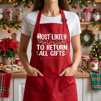 Custom Most Likely To Christmas Apron, Funny Cooking Apron with Pockets, Holiday Baking Apron, Festive Kitchen Apron, Christmas Gift