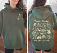 Personalized Family Christmas 2026 Hoodie, Custom Name Matching Holiday Tee, Doodle Crew Design with Role Icon, Gift for Family, Front Back
