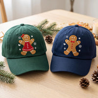 Personalized Gingerbread Embroidered Hat, Choose Girl or Boy Design, Washed Festive Dad Hat, Cute Christmas Party Cap, Christmas Gift