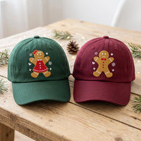 Personalized Gingerbread Embroidered Hat, Choose Girl or Boy Design, Washed Festive Dad Hat, Cute Christmas Party Cap, Christmas Gift