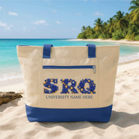 Personalized Sorority Tote Bag with Zipper, Custom Greek Letters Canvas Tote Bag, Floral Design, Sorority Essentials Bag, Gift for Her