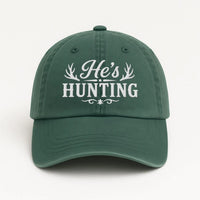 Personalized He's Hunting Embroidered Hat, Funny Hunting Wife Cap With Antlers, Low Profile Dad Hat, Custom Side Text, Gift for Her