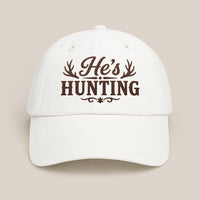Personalized He's Hunting Embroidered Hat, Funny Hunting Wife Cap With Antlers, Low Profile Dad Hat, Custom Side Text, Gift for Her