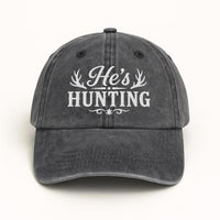 Personalized He's Hunting Embroidered Hat, Funny Hunting Wife Cap With Antlers, Low Profile Dad Hat, Custom Side Text, Gift for Her