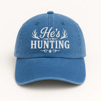 Personalized He's Hunting Embroidered Hat, Funny Hunting Wife Cap With Antlers, Low Profile Dad Hat, Custom Side Text, Gift for Her