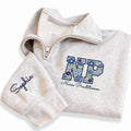 Personalized Nurse Embroidered Quarter Zip Sweatshirt, Custom NP Floral Pullover, Name on Sleeve Top, Hospital Shift Layer, Gift for NP