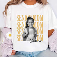 Personalized Senior Mom Shirt, Custom Photo Name Gold Serif Design Tee, Photo Cutout Design Top, Mother's Day Gift, Gift for Senior Mom