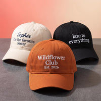 Personalized Text Embroidered Hat, Custom Name Funny Quote Dad Cap, Bio Washed Cotton Cap, Fun Birthday Gift for Her, Custom Hat Gift