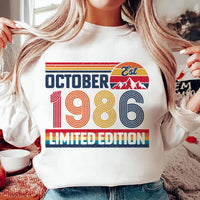 Custom October 1986 Limited Edition Sweatshirt, Retro Sunset Vintage Crewneck, Born in 1986 Birthday Top, Matching Birthday, Gift for Her