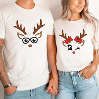 Custom Reindeer Face Christmas Shirt, Choose Your Option 01-09 Tee, Funny Holiday Family Shirt, Matching Family Outfit, Holiday Gift