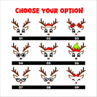 Custom Reindeer Face Christmas Shirt, Choose Your Option 01-09 Tee, Funny Holiday Family Shirt, Matching Family Outfit, Holiday Gift