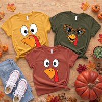 Custom Turkey Face Thanksgiving Shirt, Personalized Funny Gobbler Tee, Cute Funny Bird Top, Family Matching Holiday Gift, Turkey Day Gift