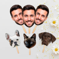 Custom Big Large Face Fans With Wooden Handle, Wedding Heads, Bachelorette Groom Face, Graduation Head, Birthday Head Fans, Head on a Stick