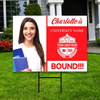 Personalized College Bound Yard Sign with Photo, College Logo Sign, Custom Graduate College University Bound Yard Sign with Metal H-Stake
